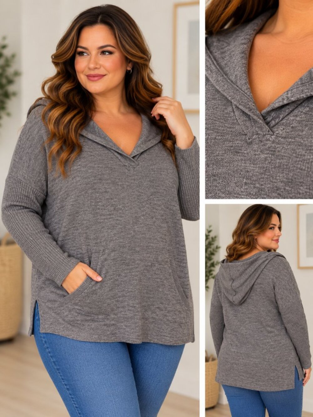 Cyrus Women’s Sweater in Hoodie Style Heather Gray Size XL